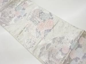 リサイクル　御所車に几帳・花々模様織出し袋帯